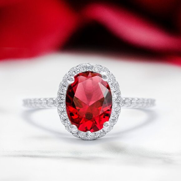 Oval Red Ruby Gemstone Ring, 925 Sterling Silver Charmed Aroma - Picture 7 of 7